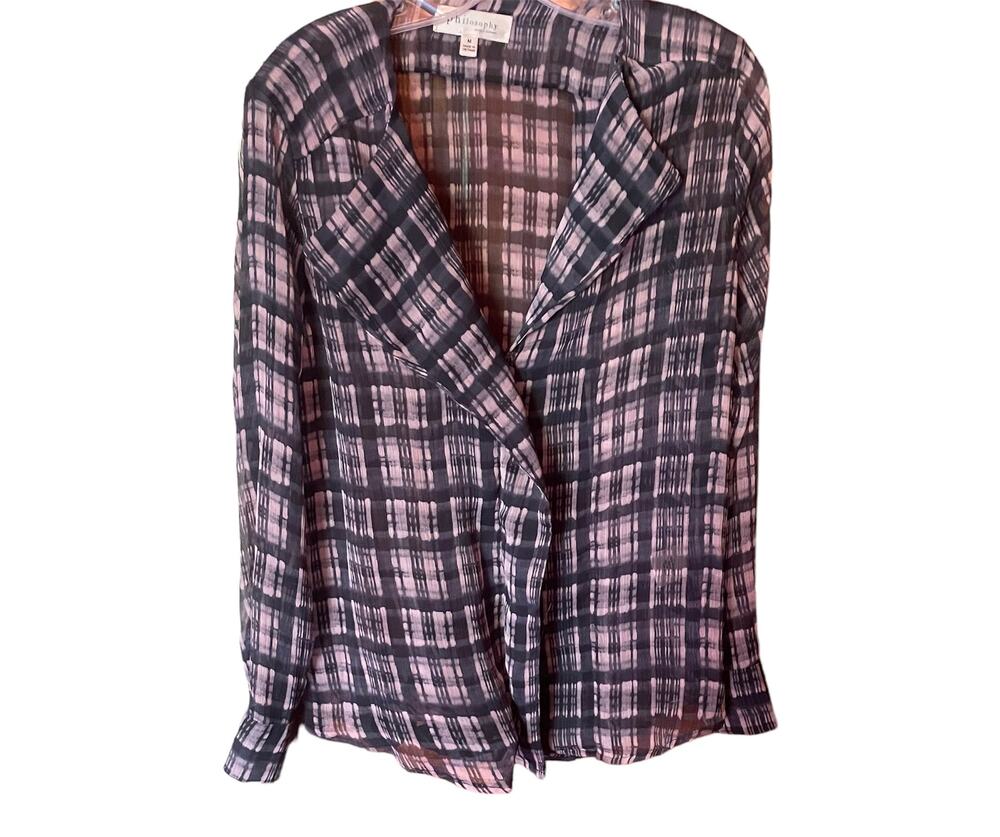 Philosophy Navy/Pink Sheer Button Down Long Sleeve Blouse Sz M